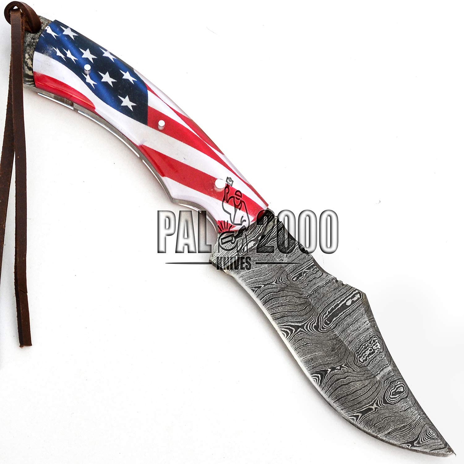 KNI-9817 Famous Full Tang Handmade Damascus Steel Knife with Genuine Leather Sheath