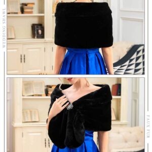 EVILD Bridal Faux Fur Shawls Wraps Wedding Fur Stole Scarf Sleeveless Fur Shrug Luxury Fur Coat for Brides and Bridesmaids(Black)