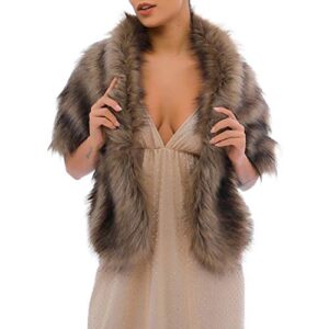 bodiy bride fur shawls and wraps 1920s bridal wedding faux fur scarf winter sleeveless fur stole for women and bridesmaids (brown)