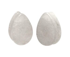 mystic metals body jewelry pair of cloudy quartz stone teardrop plugs (stn-645) (1" (25mm))