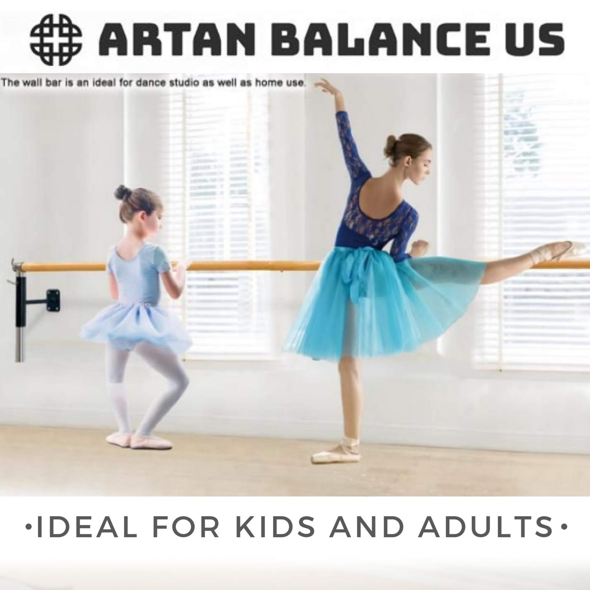 Artan Balance Ballet Barre Wall Mounted for Home or Studio Dance Training, Yoga, Stretching, and Pilates, Adjustable Bar Height, for Kids and Adults, Beginner Friendly, 5 FT Long