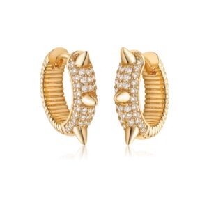 myears women spike earrings gold huggie chunky ribbed hoop trio cone diamond cubic zirconia 14k gold filled small simple handmade hypoallergenic everyday jewelry