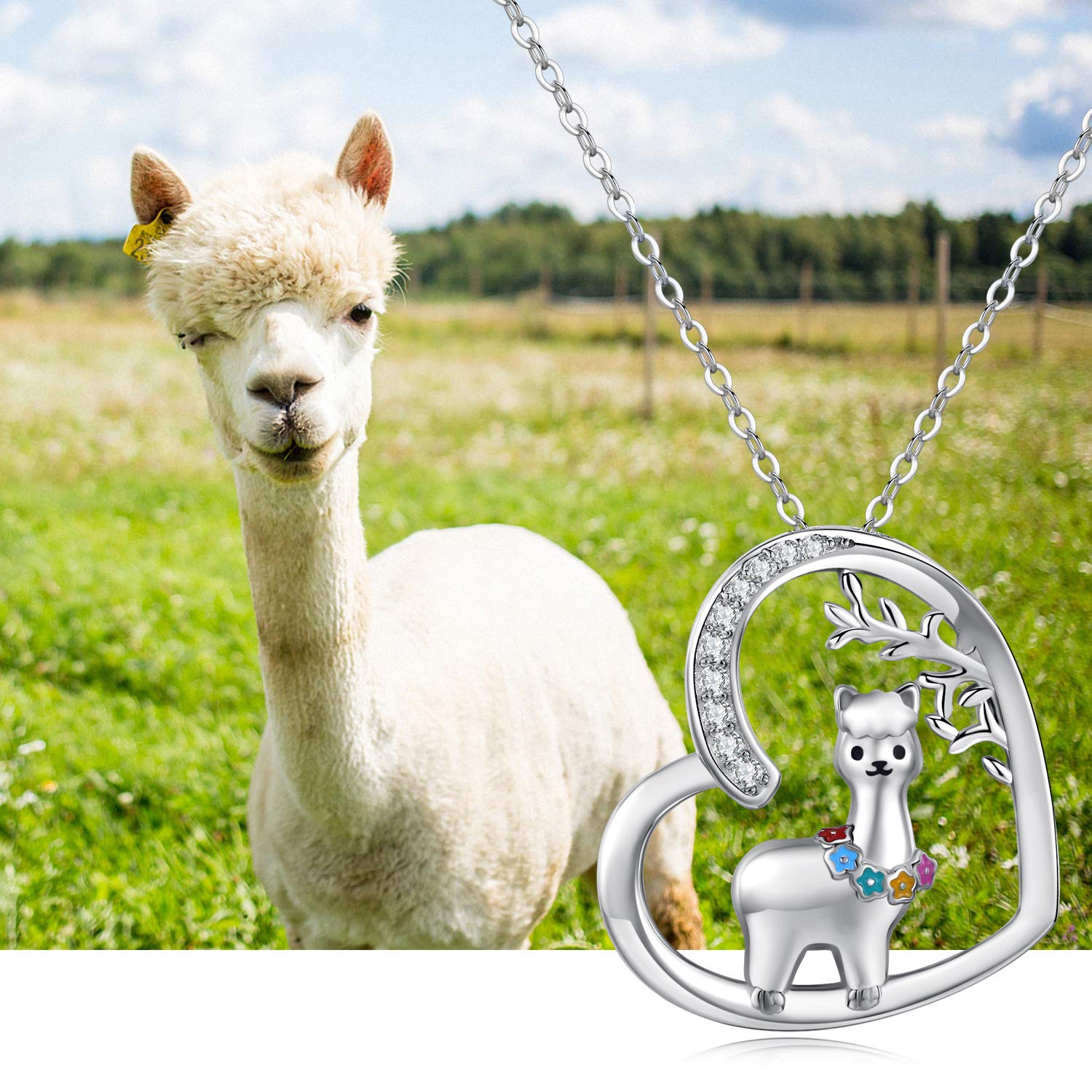 JUSTKIDSTOY Llama Necklace Jewelry Sterling Silver Cute Animal Alpaca Pendant Necklace Birthday Gifts for Women