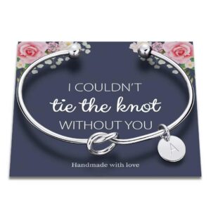 M MOOHAM Bridesmaid Proposal Gifts, Silver Tie the Knot Bridesmaid Bracelet with Initial A Bridesmaids Gifts for Wedding, Matron Maid of Honor Gift Bridal Party Gifts Wedding Jewelry