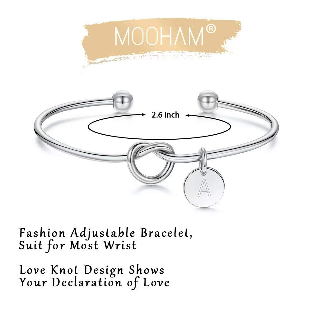 M MOOHAM Bridesmaid Proposal Gifts, Silver Tie the Knot Bridesmaid Bracelet with Initial A Bridesmaids Gifts for Wedding, Matron Maid of Honor Gift Bridal Party Gifts Wedding Jewelry