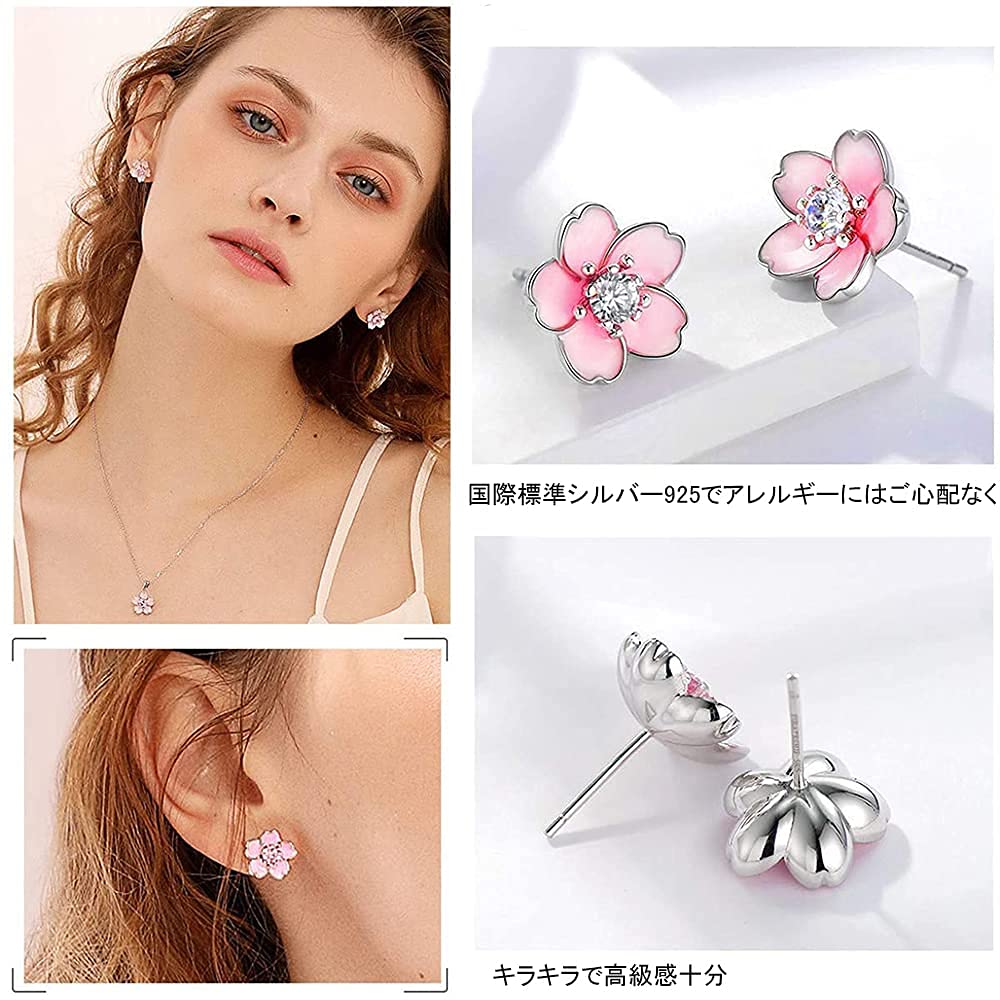 Pink Flower Earrings for Women, 925 Sterling Silver Stud Earrings, Cute Plumeria Earrings For Girl, Cherry Blossom Hypoallergenic Stud