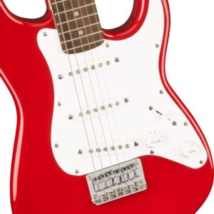 Fender Squier 3/4 Size Kids Mini Stratocaster Electric Guitar Learn-to-Play Bundle with Amp, Cable, Tuner, Strap, Picks, Fender Play Online Lessons, and Austin Bazaar Instructional DVD - Dakota Red