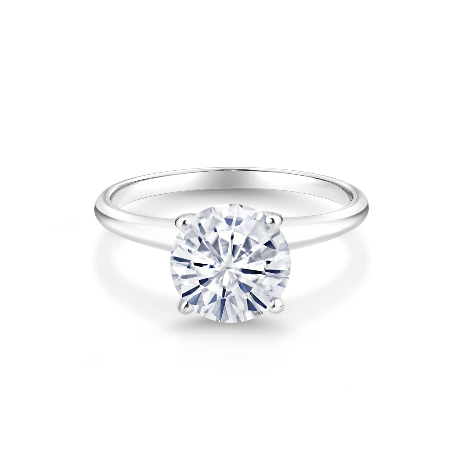 14K White Gold Forever Brilliant Moissanite from Charles & Colvard Solitaire Engagement Ring For Women (1.90 Cttw, Round 8MM, Available in size 5, 6, 7, 8, 9)