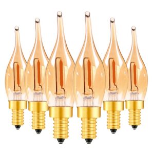 LED Vintage Candelabra Bulbs Night Lights E12 C22T Edison Candle Bulbs Filament Flame 7 Watt Equivalent LED Chandelier Light Bulbs Decorative Lights 2200K Warm Amber Glass, CRI 90+, Pack of 6