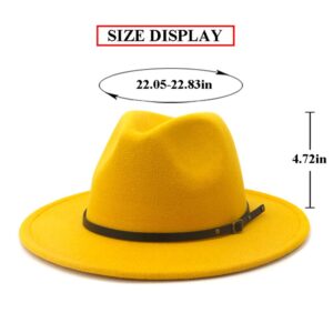 Gossifan Womens Wide Brim Panama Hat Patchwork Colors Classic Buckle Fedora Yellow/Royal Blue