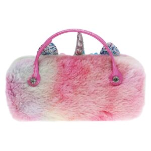 Kids Girls Boys Fluffy Faux Fur Unicorn Eyeglass Case Plush Eyewear Glasses Case Hard Shell with Handle