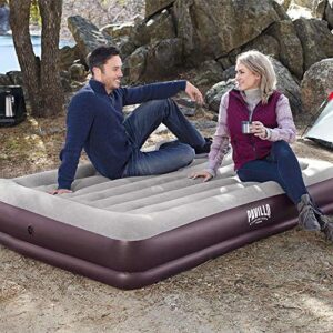 Bestway Pavillo Tritech Inflatable Queen Air Mattress Indoor or Outdoor Bed with Electric Pump, Tight Sealing Plug, and Storage Bag, Maroon