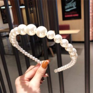 Aoxmas 3pcs White Faux Pearl Hairbands Bridal Hair Hoop Wedding Hair Accessories Pearl Headbands for Women Girls