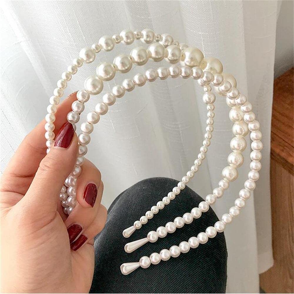 Aoxmas 3pcs White Faux Pearl Hairbands Bridal Hair Hoop Wedding Hair Accessories Pearl Headbands for Women Girls