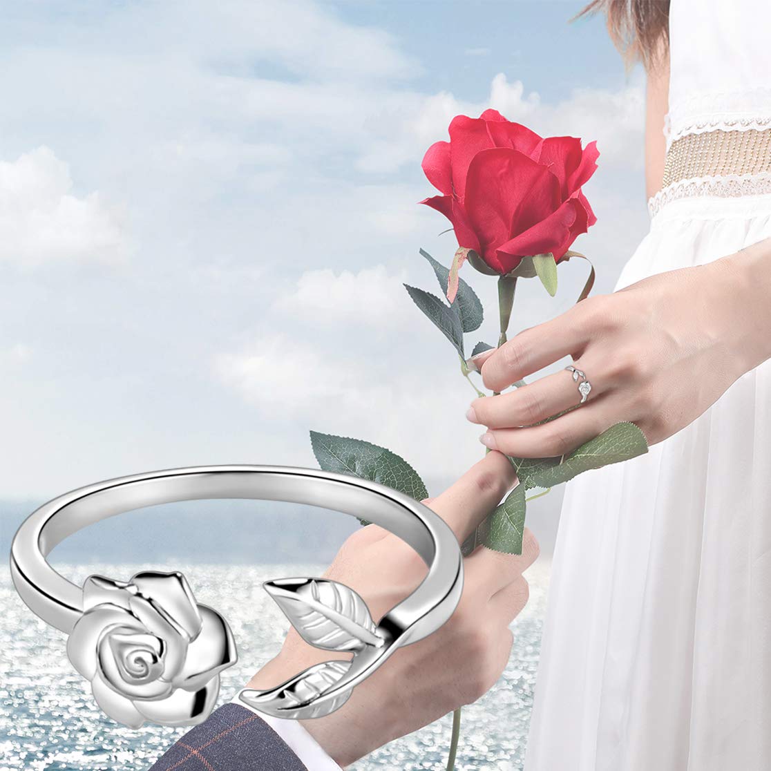 Adjustable Rose Flower Ring for Women s Princess Wedding Engagement Band Elegant Rose Ring Wedding Jewelry FR0019W