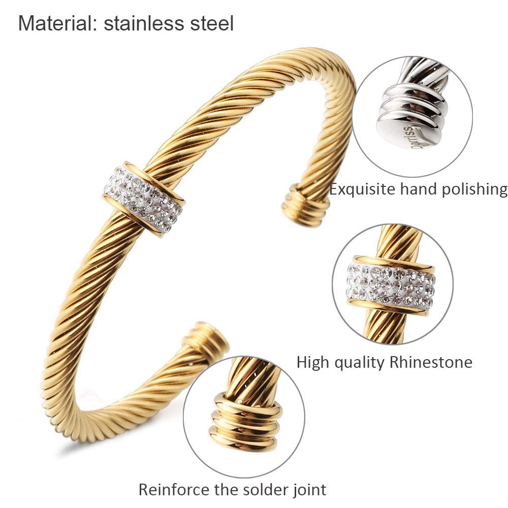 Cable Cuff Bracelets for Women Gold Twisted Wire Composite Designer inspired david yurman Bangles Adjustable Elegant Antique Jewelry