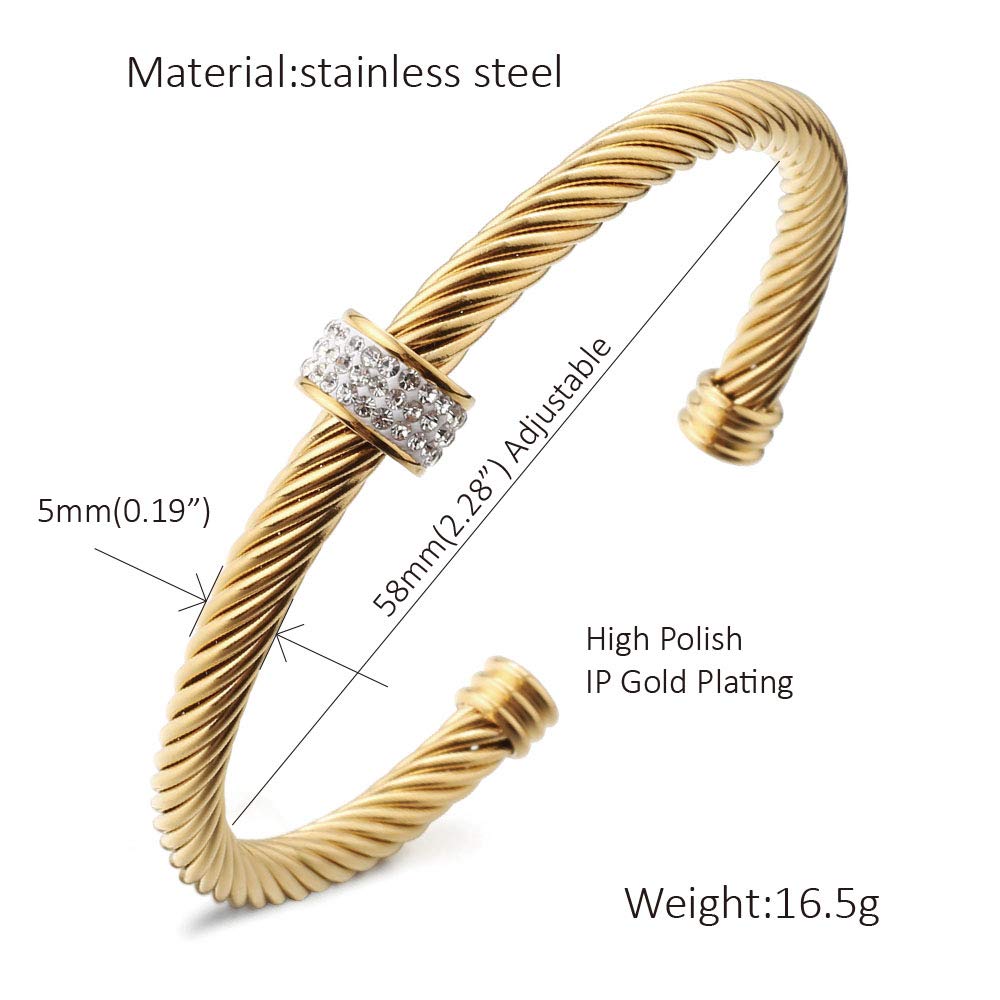 Cable Cuff Bracelets for Women Gold Twisted Wire Composite Designer inspired david yurman Bangles Adjustable Elegant Antique Jewelry