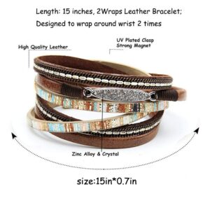 TGLS Multilayer Leather Wrap Bracelet Handmade Wristbands Braided Boho Cuff Bracelet for Women (Brown)