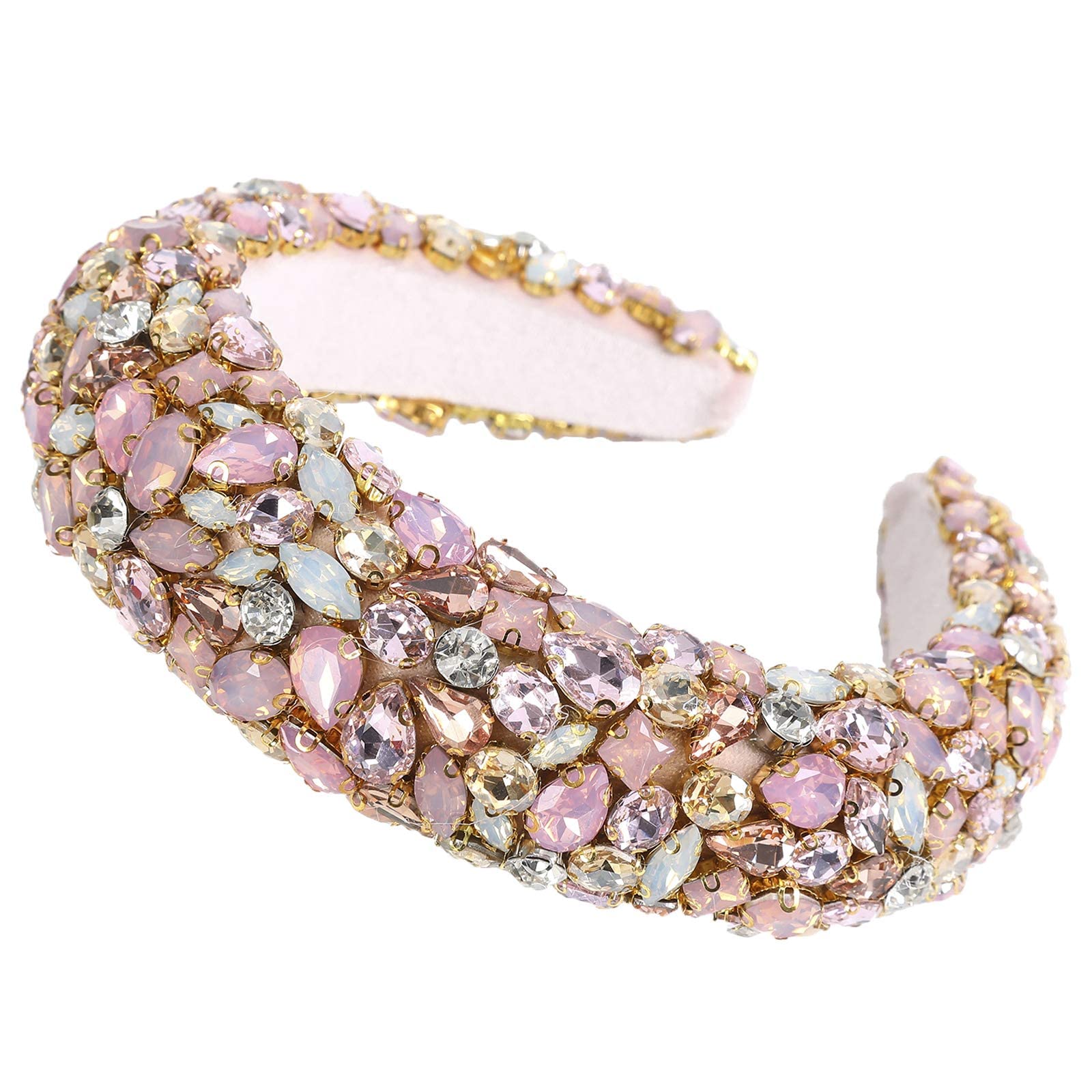 HAIMEIKANG Rhinestone Headband Handmade Baroque Crystal Soft Velvet Padded Headband Bridal Elegant Wedding Wide Headwear Accessories For Women and Girl (New)