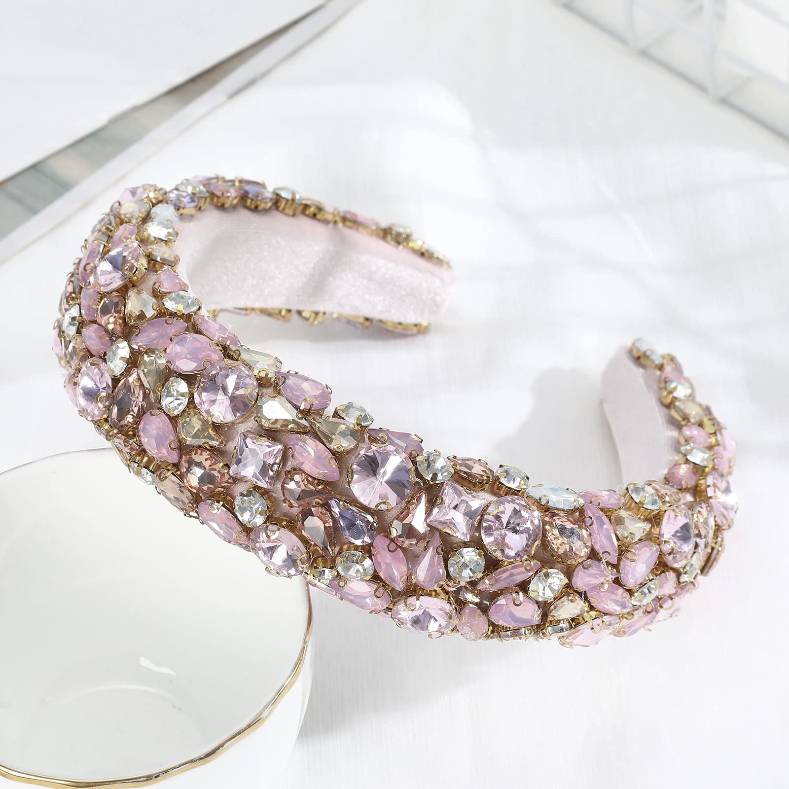 HAIMEIKANG Rhinestone Headband Handmade Baroque Crystal Soft Velvet Padded Headband Bridal Elegant Wedding Wide Headwear Accessories For Women and Girl (New)