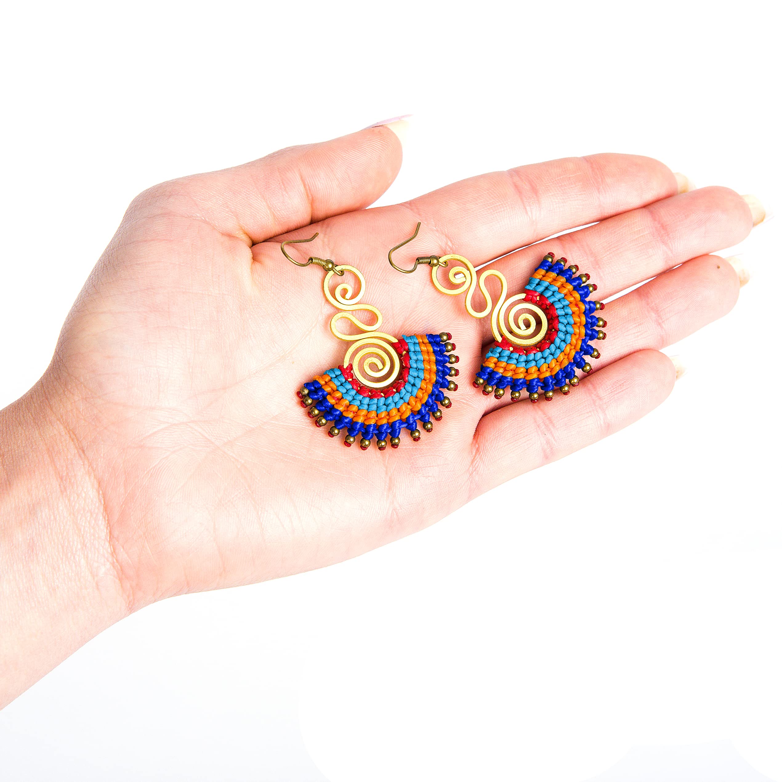 Boho Dangling Earrings for Women and Teen Girls - Handmade Cute Jewelry for a Trendy or Hippie Look, Mexican Fun Earrings for Green, Blue, Black or Red Outfits, Gold Earrings, Gift