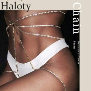 Haloty Sexy Layered Belly Waist Chains Gold Crystal Leg Chain Nightclub Bikini Body Jewelry for Women and Girls