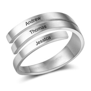 Ashleymade Personalized Adjustable Name Rings Free Engraved BFF Rings for Women Spiral rings Gift for Friend (3 names)