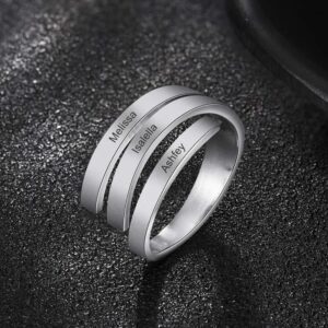 Ashleymade Personalized Adjustable Name Rings Free Engraved BFF Rings for Women Spiral rings Gift for Friend (3 names)