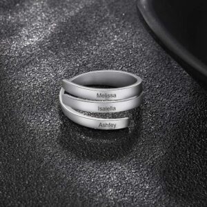 Ashleymade Personalized Adjustable Name Rings Free Engraved BFF Rings for Women Spiral rings Gift for Friend (3 names)