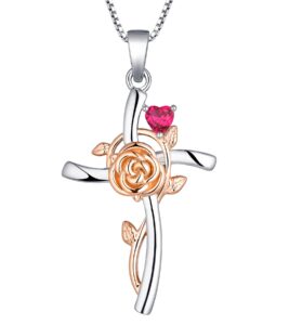 yl cross necklace 925 sterling silver flower rose crucifix pendant created ruby criss jewelry for women