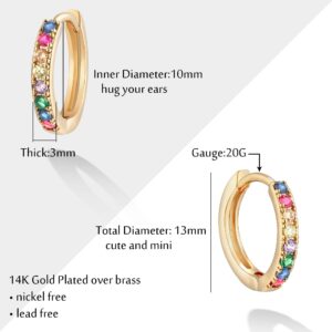 Valloey Rover 14K Gold Plated Huggie Hoop Earrings for Women Rainbow Cubic Zirconia Huggie Hoops Jewelry Gift