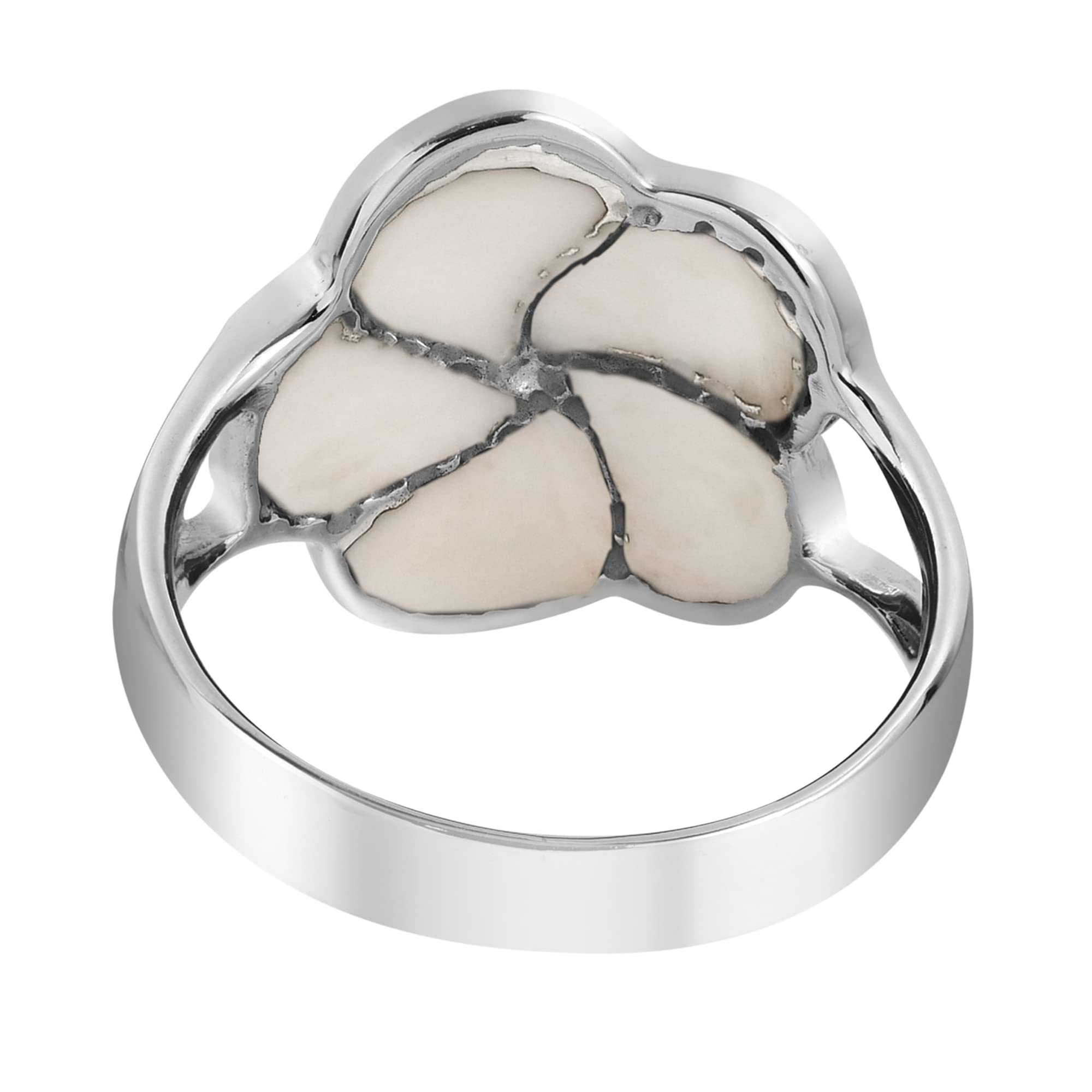 AeraVida Hawaiian Plumeria Flower White Mother of Pearl Inlay .925 Sterling Silver Ring