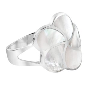 AeraVida Hawaiian Plumeria Flower White Mother of Pearl Inlay .925 Sterling Silver Ring