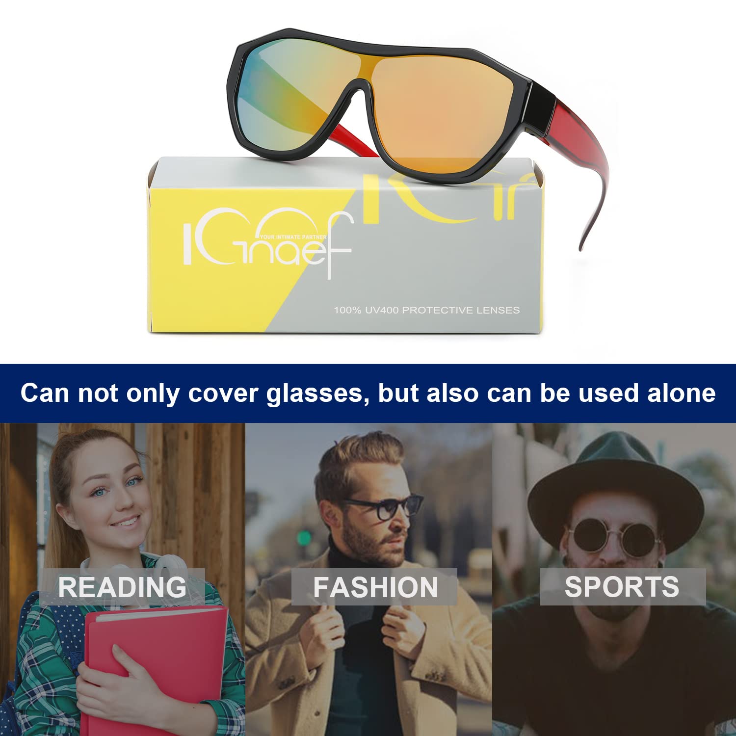 IGnaef Anti-glare Fit Over Glasses for Men Women Polarized UV Protection, Stylish HD Wrap Around Sunglasses for Cycling/Running/Driving/Fishing