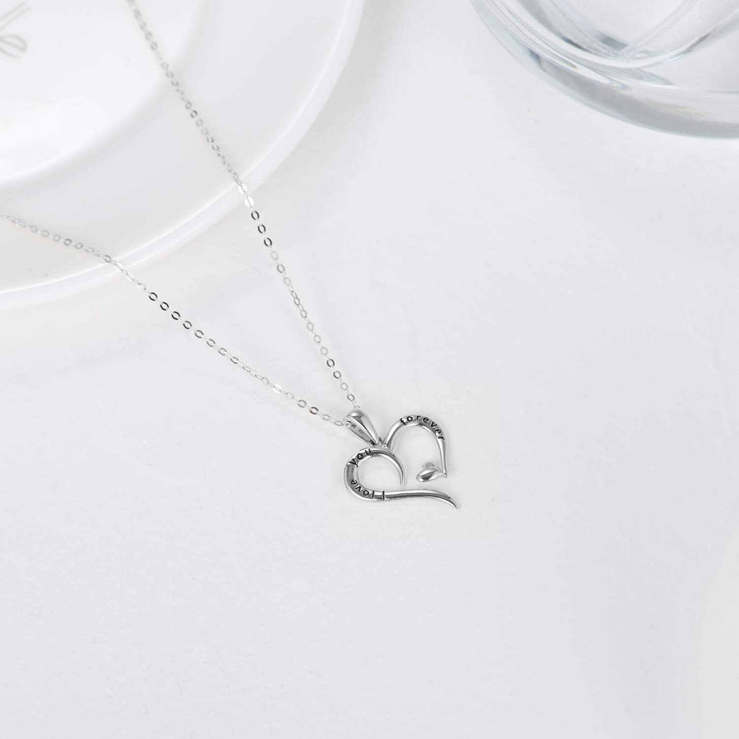 SISGEM 14k White Gold I love You Forever Heart Necklace, Love Jewelry for Her, 16+1+1 Inches