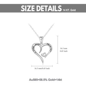 SISGEM 14k White Gold I love You Forever Heart Necklace, Love Jewelry for Her, 16+1+1 Inches