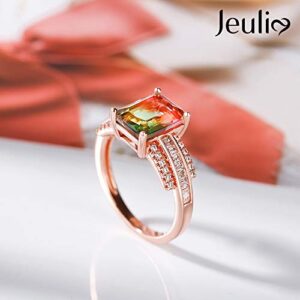 Jeulia "One of a Kind Emerald Cut Sterling Silver Watermelon Ring Engagement Rings for Women Anniversary Birthday Gift with Beautiful Jewelry Box (Square, 5)