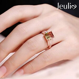 Jeulia "One of a Kind Emerald Cut Sterling Silver Watermelon Ring Engagement Rings for Women Anniversary Birthday Gift with Beautiful Jewelry Box (Square, 5)