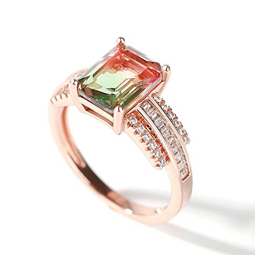 Jeulia "One of a Kind Emerald Cut Sterling Silver Watermelon Ring Engagement Rings for Women Anniversary Birthday Gift with Beautiful Jewelry Box (Square, 5)