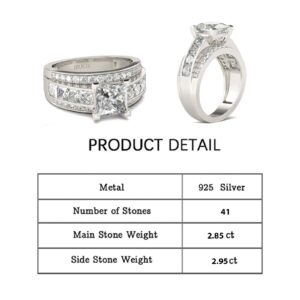 Jeulia Classic Princess Cut Sterling Silver Ring Cubic Zirconia Wedding Diamond Band Rings Engagement Bridal Anniversary Rings for her (Silver, 9.5)