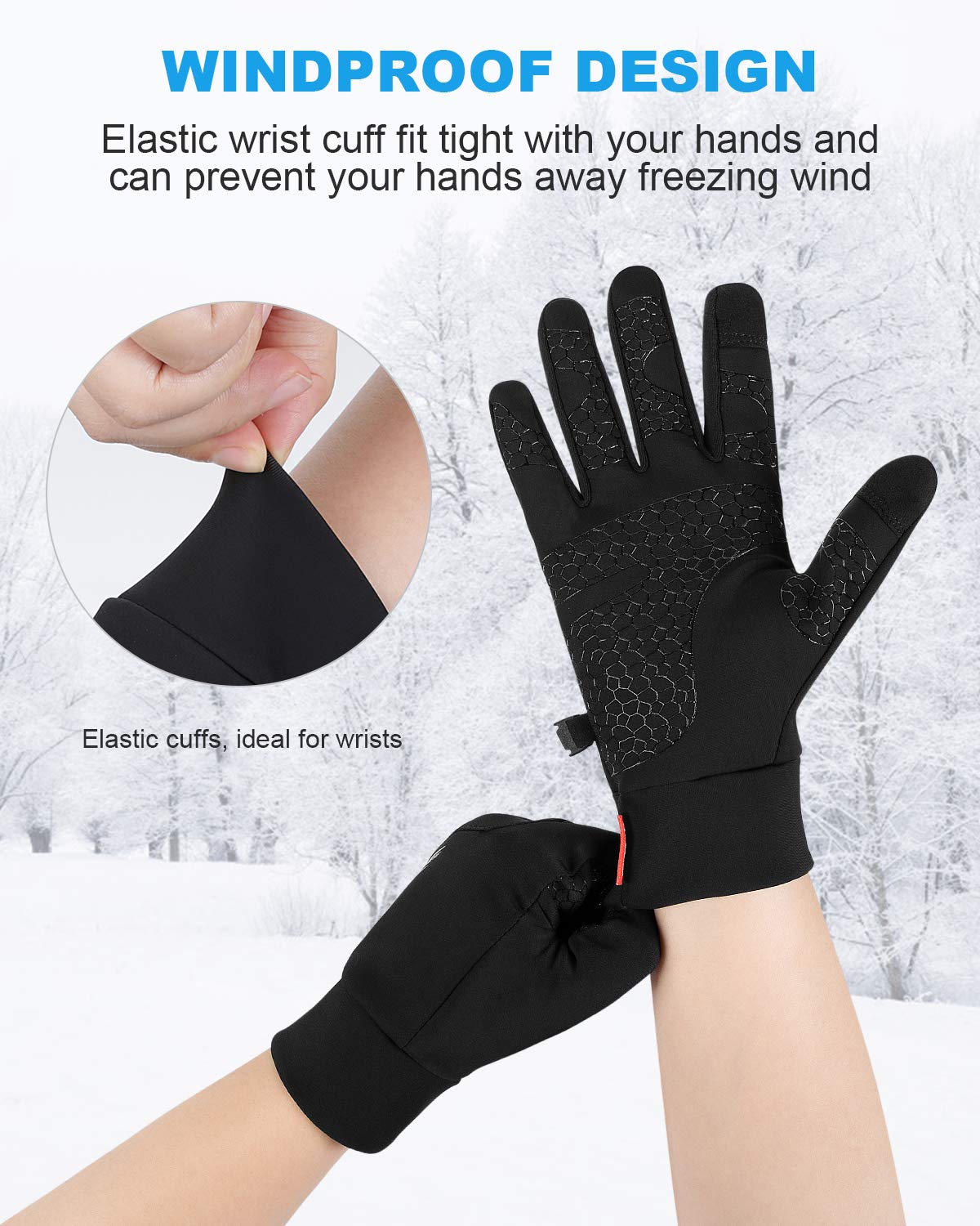 anqier Winter Gloves, Windproof Warm Touchscreen Gloves Men Women for Cycling Running Outdoor Activities