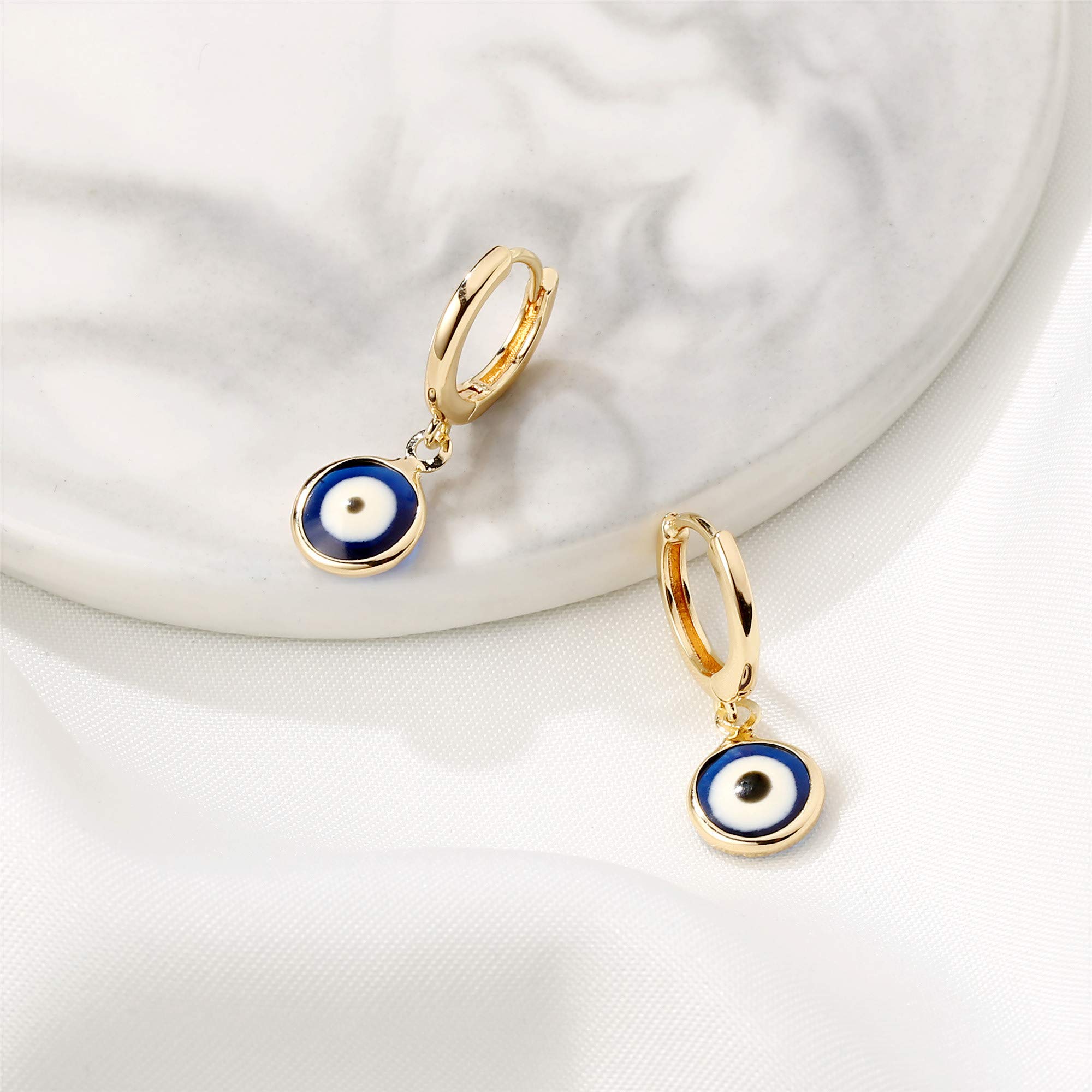 Bule Evil Eye Earrings Huggie Hoop, Bule Evil Eye Drop Earrings Huggie Hoop Earrings for Women Hoops Cuff Cartilage Hypoallergenic Bule Evil Eye Huggie Hoop Earrings for Women