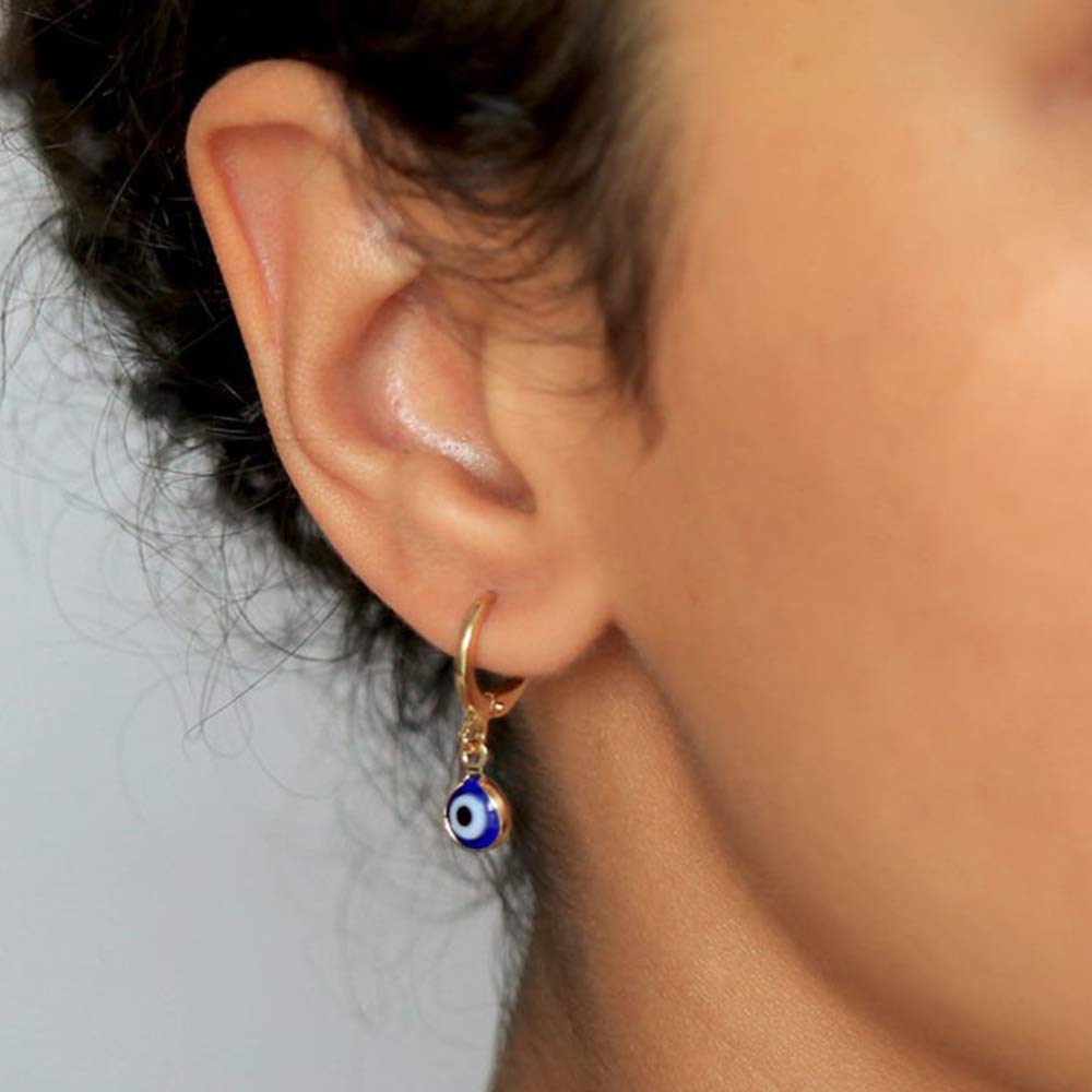 Bule Evil Eye Earrings Huggie Hoop, Bule Evil Eye Drop Earrings Huggie Hoop Earrings for Women Hoops Cuff Cartilage Hypoallergenic Bule Evil Eye Huggie Hoop Earrings for Women