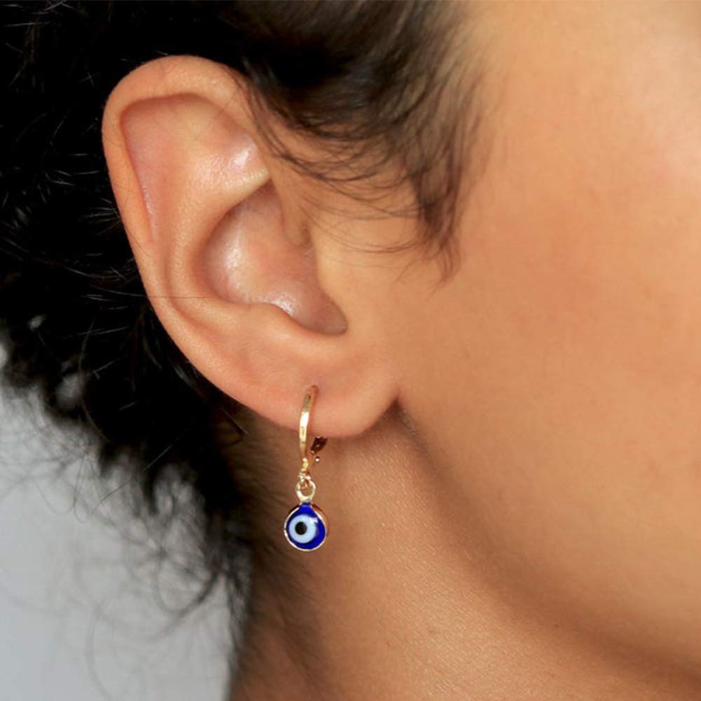 Bule Evil Eye Earrings Huggie Hoop, Bule Evil Eye Drop Earrings Huggie Hoop Earrings for Women Hoops Cuff Cartilage Hypoallergenic Bule Evil Eye Huggie Hoop Earrings for Women