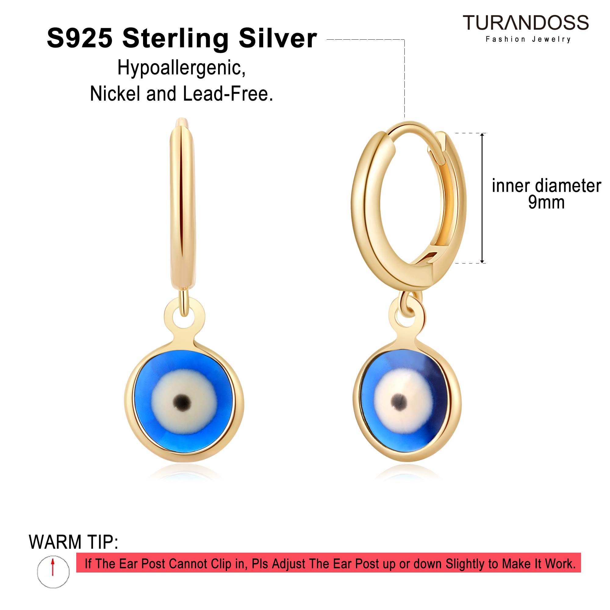 Bule Evil Eye Earrings Huggie Hoop, Bule Evil Eye Drop Earrings Huggie Hoop Earrings for Women Hoops Cuff Cartilage Hypoallergenic Bule Evil Eye Huggie Hoop Earrings for Women