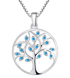 yl tree of life necklace sterling silver created aquamarine pendant round family giving jewelry