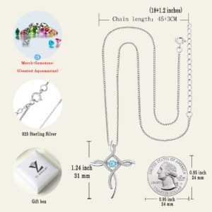 YL Celtic Knot Cross Necklace Sterling Silver Cubic Zirconia Loop Infinity Pendant Dancing Created Aquamarine Crucifix Jewelry