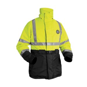 mustang survival - high visibility floatation coat (fluorescent green-xxl) - uscg approved, flotation and hypothermia protection, 62 sq in of solas, neoprene wrist seals