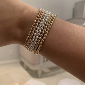 14k Gold Filled Beaded Ball Bracelet, 4mm, Dainty Layering Jewelry, Stacking Stretch Bracelets (6)