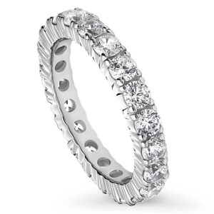 berricle sterling silver wedding rings cubic zirconia cz anniversary eternity ring for women, rhodium plated size 4